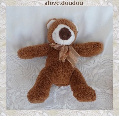 Doudou Peluche Ours Maxita Marron Et Blanc Noeud 18 cm