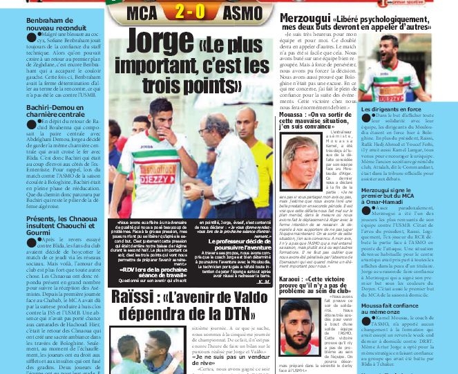 Jeudi 17.9.2015 à Bologhine MCA-ASMO 2-0