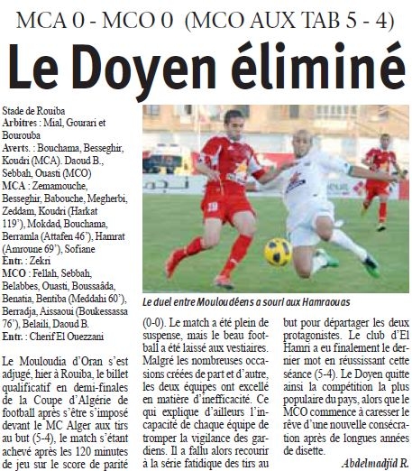 Vendredi 8.4.11 Coupe MCA-MCO 0-0 (4-5 TAB)