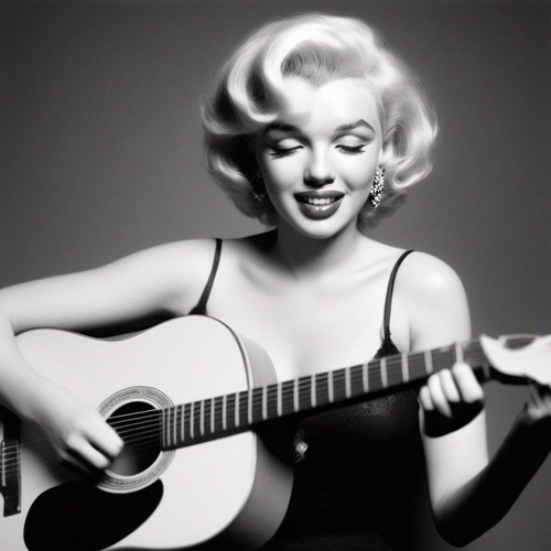 Marilyn joue de guitare (erreur avec le bras gauche)