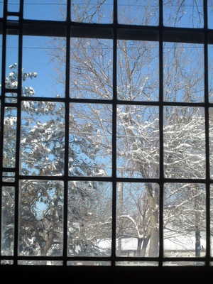 rainbow the window over snow 