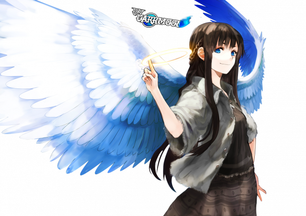 Render Anges - Renders Fille Brune Ange Bleu Aureole