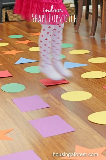 Indoor games for #children ~ Shape Hopscotch is a fun Gross motor game! (repinned by Super Simple Songs) #educational #resources