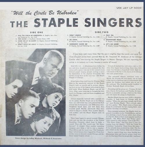 The Staple Singers : Album " Will The Circle Be Unbroken ? " Vee-Jay Records LP 5008 [ US ]
