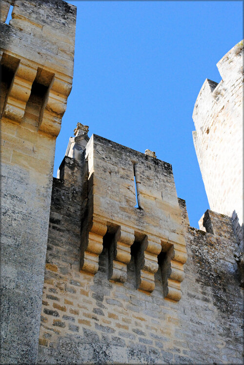 Détails de la façade du château de Roquetaillade (Gironde)