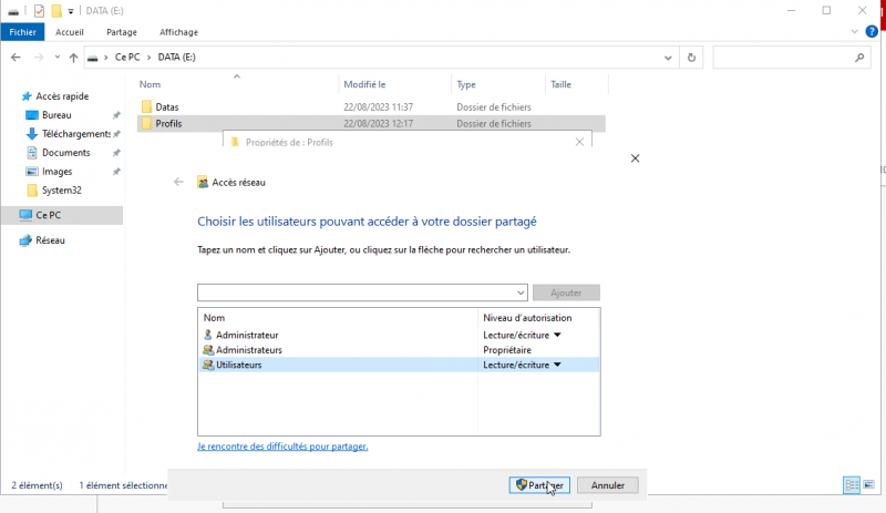 Création d'un profil itinérant