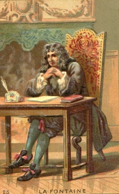 Jean de La Fontaine (chromo Gaufrée didactique pour enfants. Circa 1900).