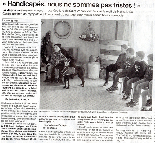 Article de l'Ouest France pour le témoignage de lundi 21/03/16 à l'école St Venant à la Meignanne