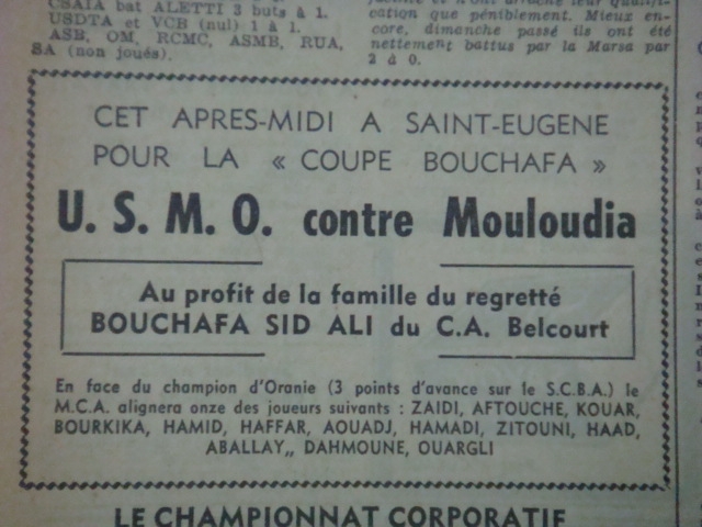 Mars1955 MCA-USMO au profit d'un joueur du CA Belcourt