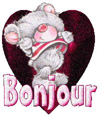 "Bonjour" - Petit ours en tee-shirt devant un coeur...