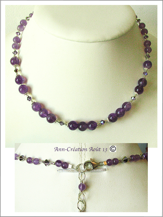 Collier Améthyste, Cristal de Swarovski, Argent 925 / Amethyst necklace