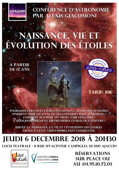 06 Décembre 2018 à 20h30 - "Naissance vie et évolution des étoiles"