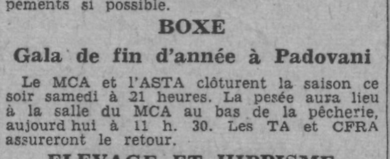 Samedi 30.12.1944 Gala Boxe MCA participe