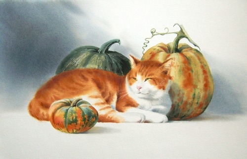 Tableau du samedi 83  : Le chat et les citrouilles