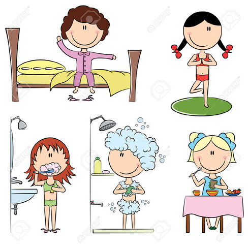 http://previews.123rf.com/images/dobric/dobric1101/dobric110100005/8663577-Daily-Morning-Girls-Life-including-wake-up-yoga-teeth-cleaning-shower-and-breakfast-Stock-Vector.jpg
