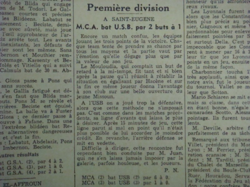 D 12.4.1936 à St Eugène match retard MCA-USB 2-1