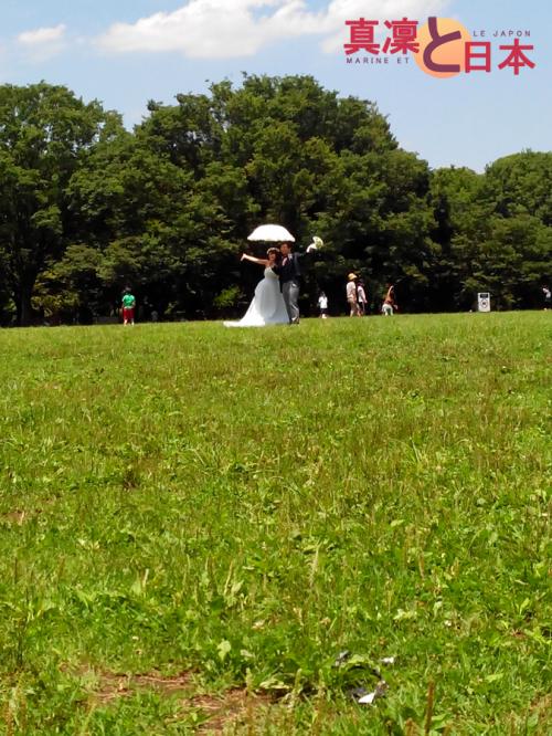 Il y avait un couple de jeunes mariés qui prenait des photos juste en face de nous x)