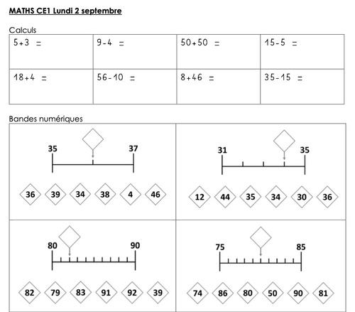 MATHS CE1 SEMAINE 1 (année scolaire : 2024/2025)