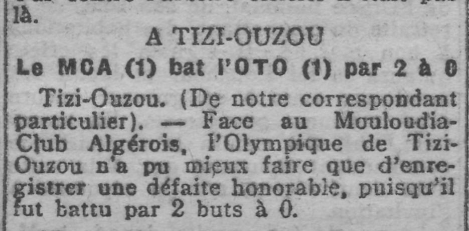 Dimanche 24.02.1929 à Tizi Ouzou OTO-MCA 0-2