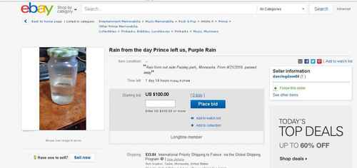 Un internaute vend sur eBay de la pluie datant du jour de la mort de Prince