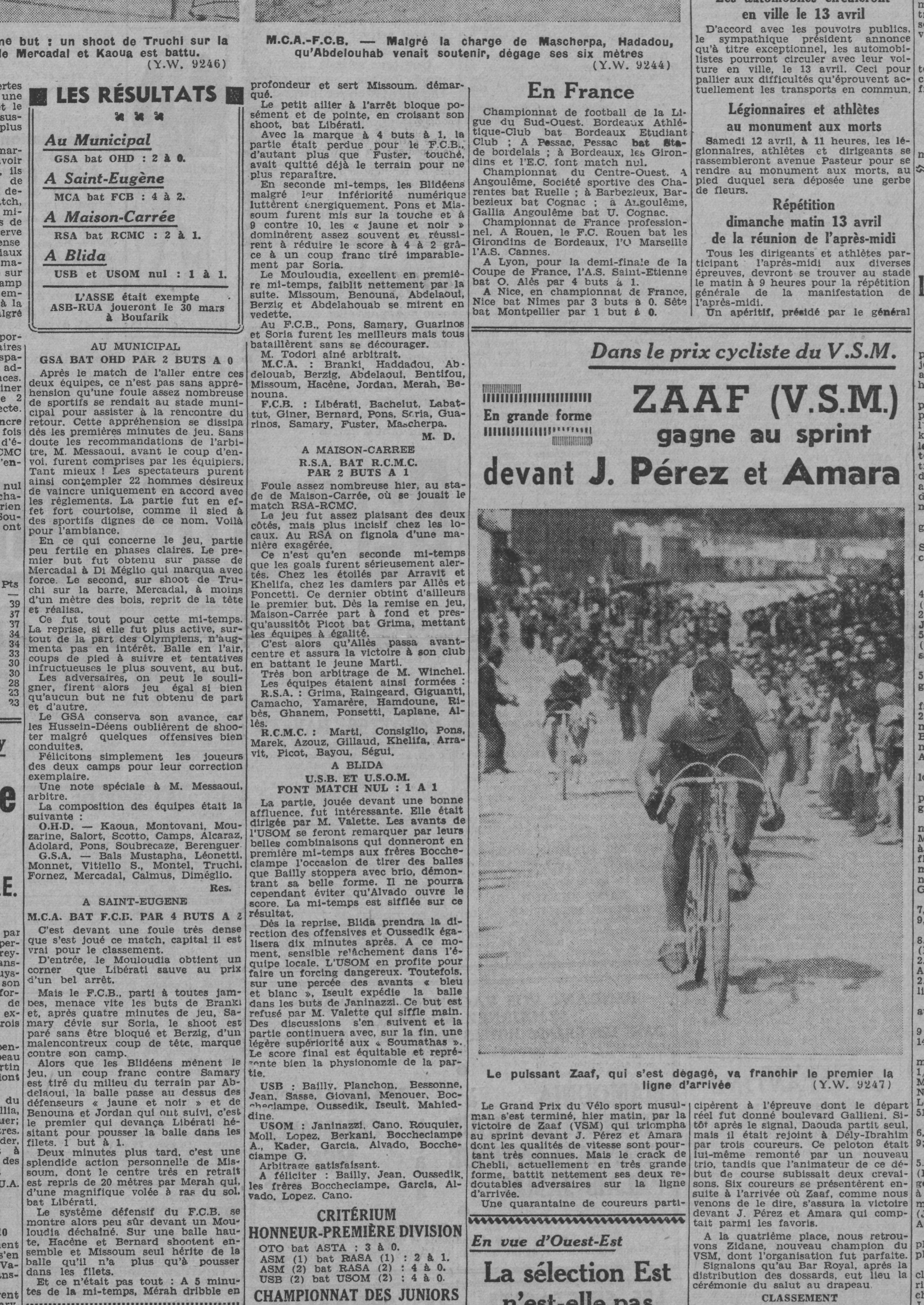 Dimanche 23.3.1941 à St Eugène MCA-FC Blida 4-2