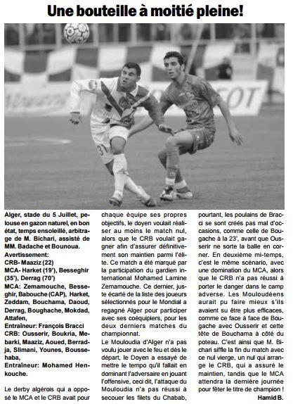 Vendredi 28.5.2010 CRB-MCA 0-0