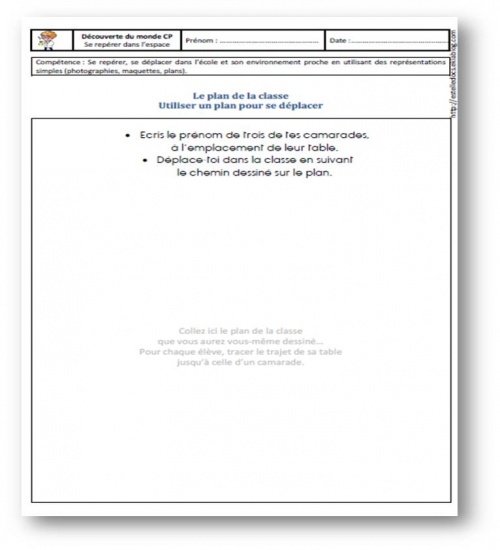 CP Découverte du monde - Espace - Déplacement dans la classe grâce à un plan