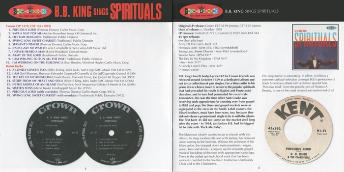 B.B. King : Album " B. B. King Sings Spirituals " Croiwn Records 152 [ US ]