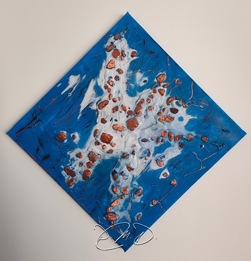 2022 - Toile 30x30 -  Enduit graviers, sable, peinture, vernis mat et patine Libéron - D