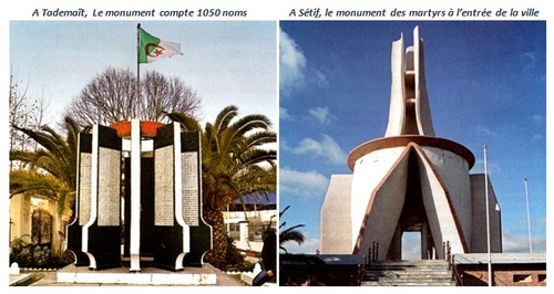 A Tademaït, Le monument compte 1050 noms. A Sétif, le monument des martyrs à l’entrée de la ville