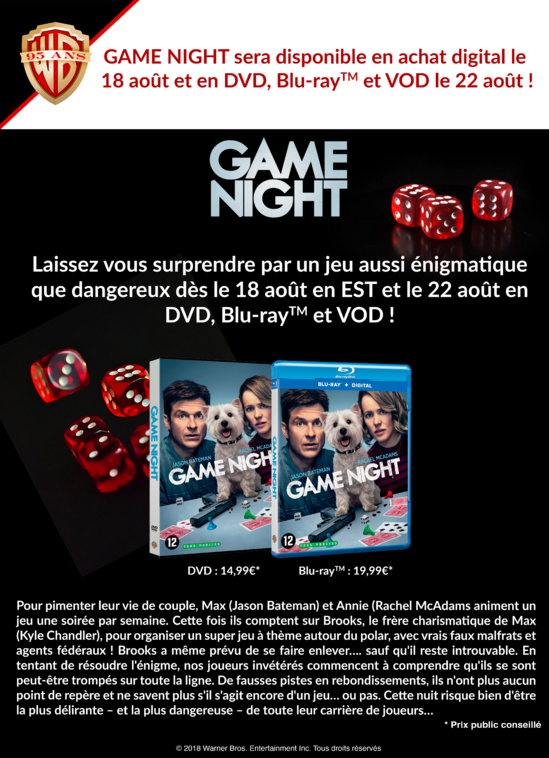 Game Night : Quand la soirée jeux de société part en vrille ! En vidéo dès le 22 août 2018 !