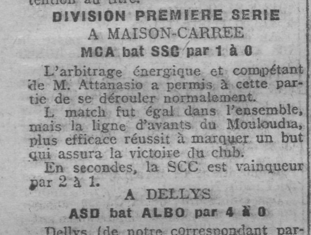 Dimanche 20.1.1929 à maison carrée MCA-Société St Charles 1-0
