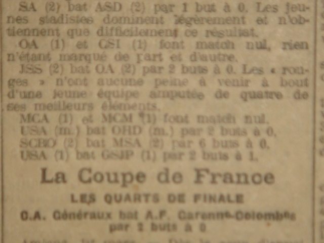 1.3.1925 MCA match nul avec le Mouloudia Club Médéen