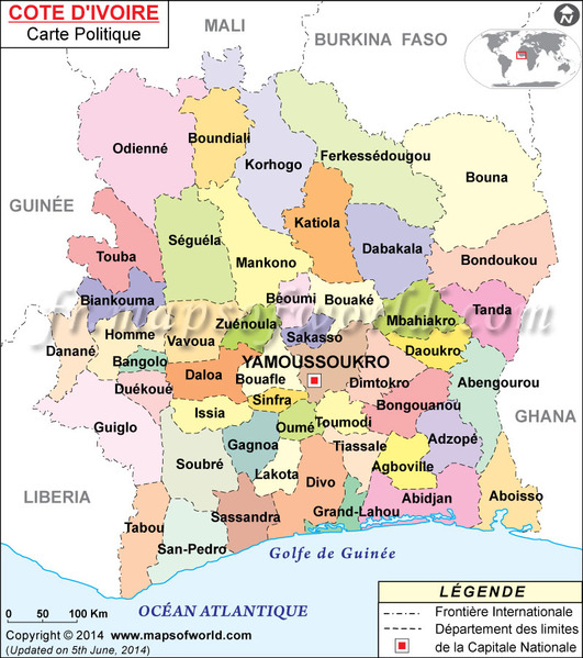 Côte-d'Ivoire Carte, la Côte d'Ivoire Carte
