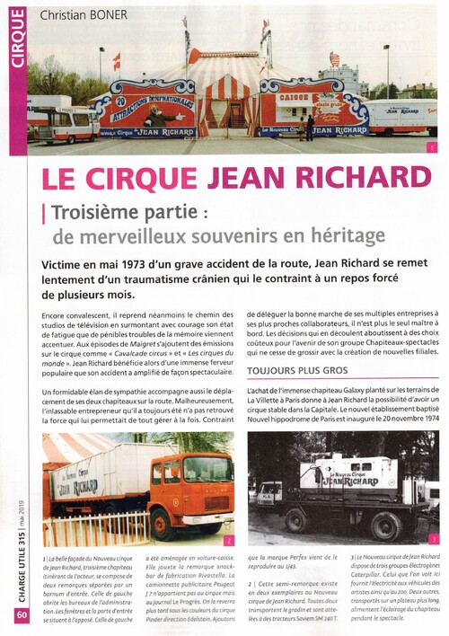 le cirque Jean Richard à l'honneur dans Charge Utile N°315 ( mai 2019)