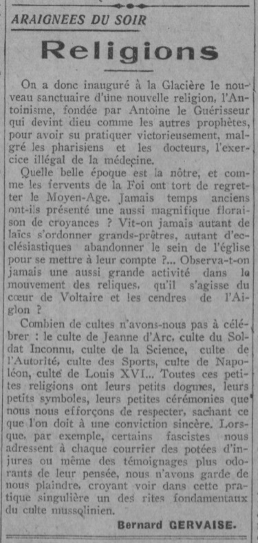 Araignées du soir - Religions (Paris-soir, 29 juin 1924)