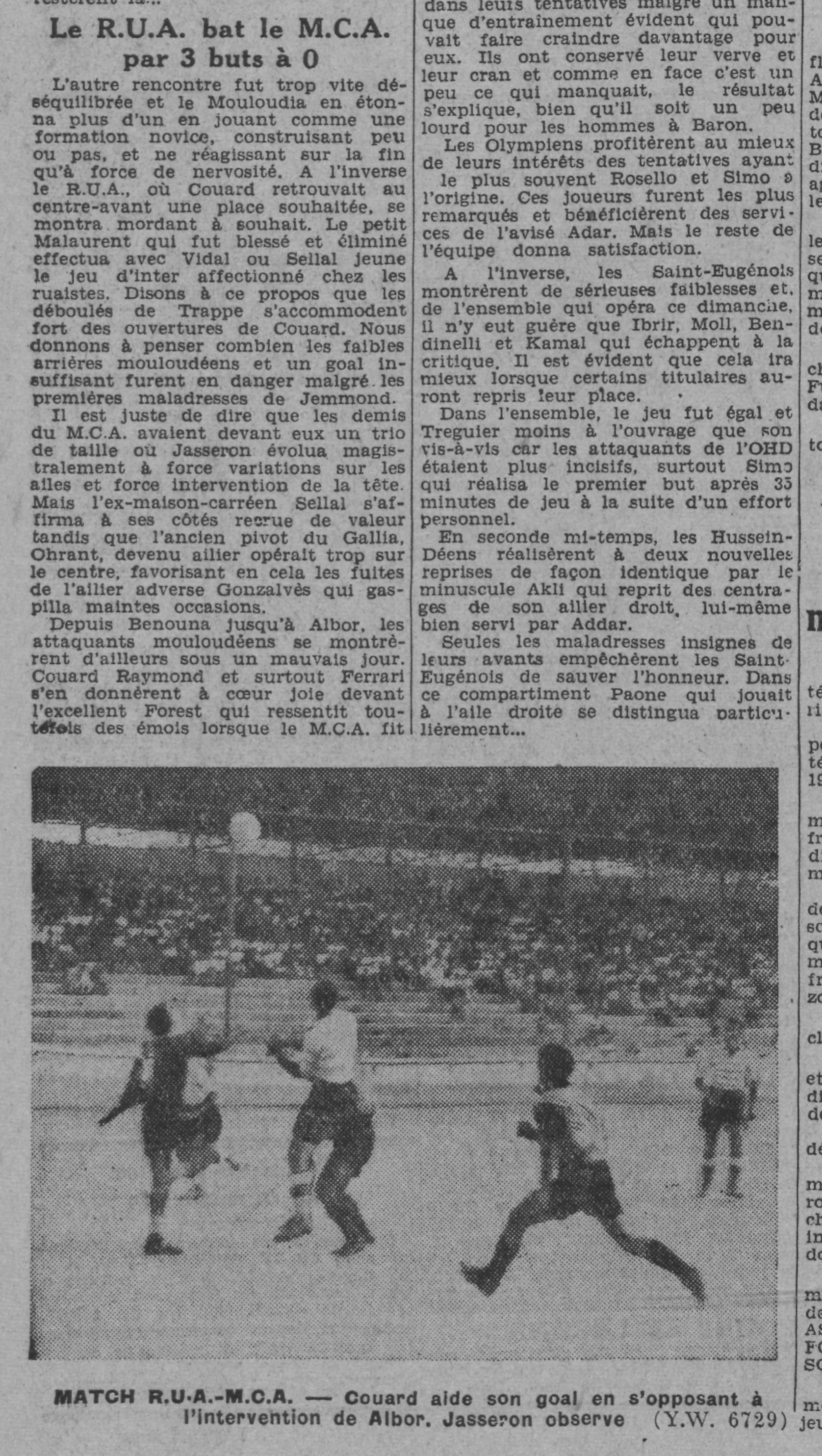 22.9.1940 Tournoi de la Ville d'Alger 1ère journée  RUA-MCA 3-0