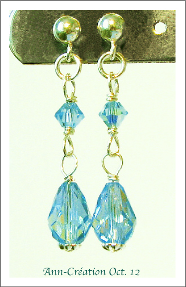 Boucles Dormeuses Gouttes Cristal de Swarovski Bleu Clair AB / Argent 925