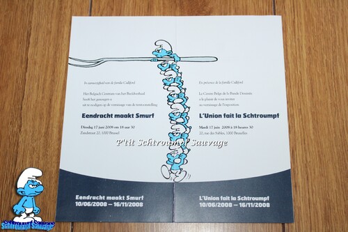 Carton d'invitation au vernissage de l'exposition "L'Union fait la Schtroumpf" CBBD 2008