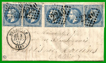 SIEGE DE PARIS 1870-71 COURRIER TRANSPORTE PAR LES BOULES DE MOULINS