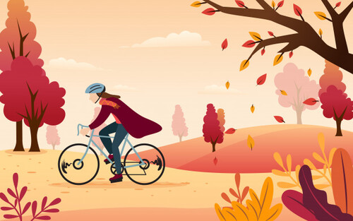Inspiration de vecteur pour un design plat ilustration pour profiter d'un automne agréable en faisant du vélo dans le parc avec une brise. Vecteur Premium