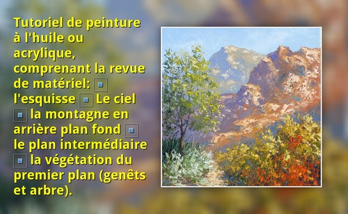 Dessin et peinture - vidéo 3642 : Comment peindre des genêts dans un paysage montagneux 1/2 ? - huile ou acrylique. 