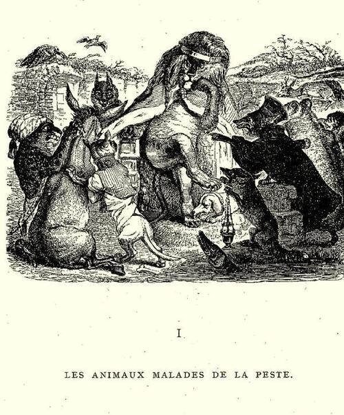 Fables de La Fontaine / illustrations par Grandville (1803-1847). Editeur Garnier frère, 1927. Les animaux malades de la peste 