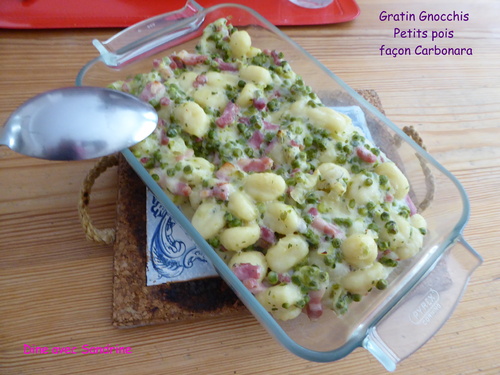 Un Gratin de Gnocchi et Petits pois façon Carbonara