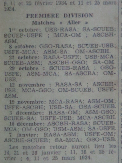 calendrier première division