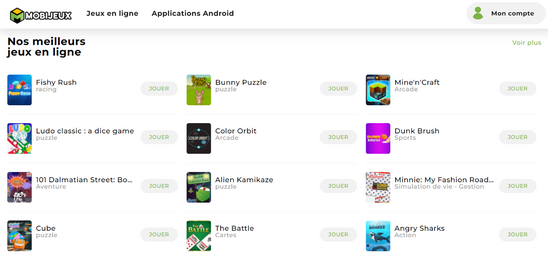 Capture de plusieurs jeux en ligne sur Mobijeux