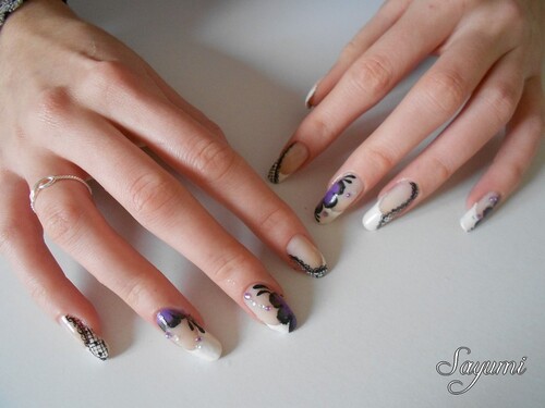 Nail Art One Stroke inspiration japonaise et dentelle