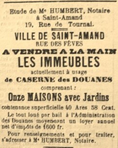 La caserne des Douanes fut vendue au profit de la commune : Saint-Amand-les-Eaux