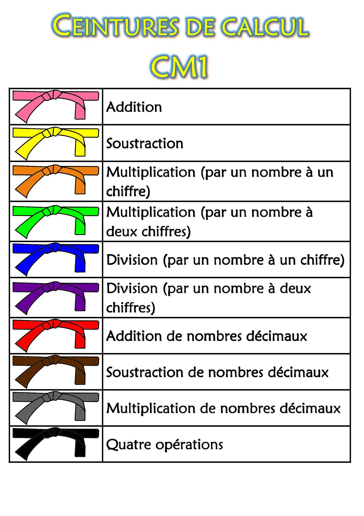 Ceintures de calcul CM1 - Chez monsieur Paul