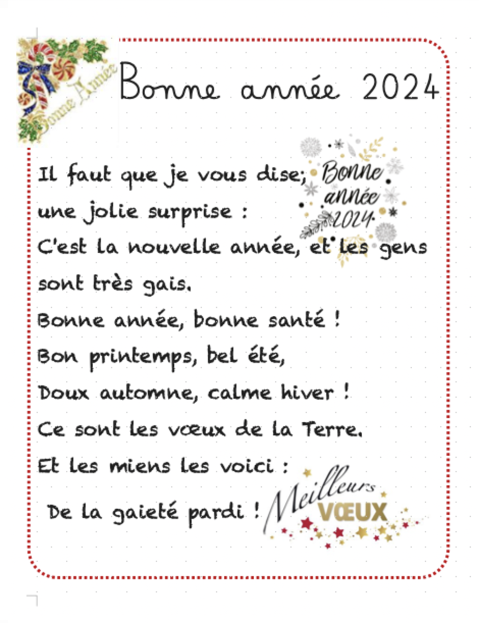 Poèmes pour la nouvelle année 2024 - La classe de Luccia !
